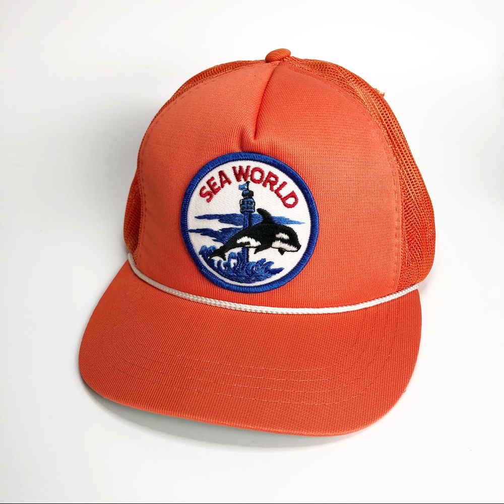 Vintage Sea World Snapback Hat Orange White Shamu